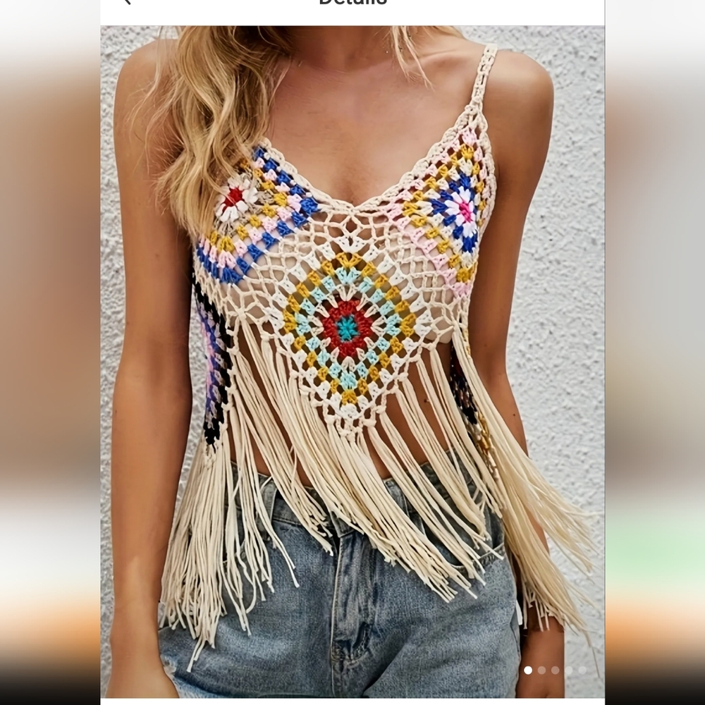 DIF COLORS AVAILABLE  Crochet Fringe Top - Multicolor